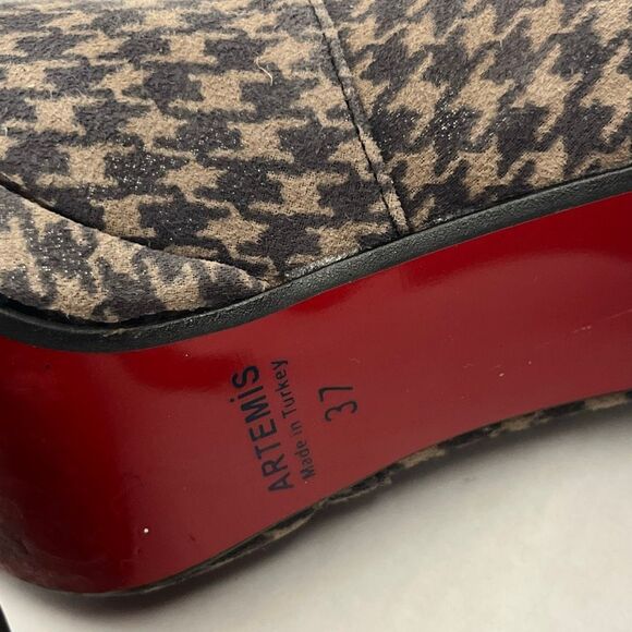 Artemis Women's Black Brown Houndstooth Pull-On Back Zip Ankle Bootie Size 37 - Picture 7 of 10